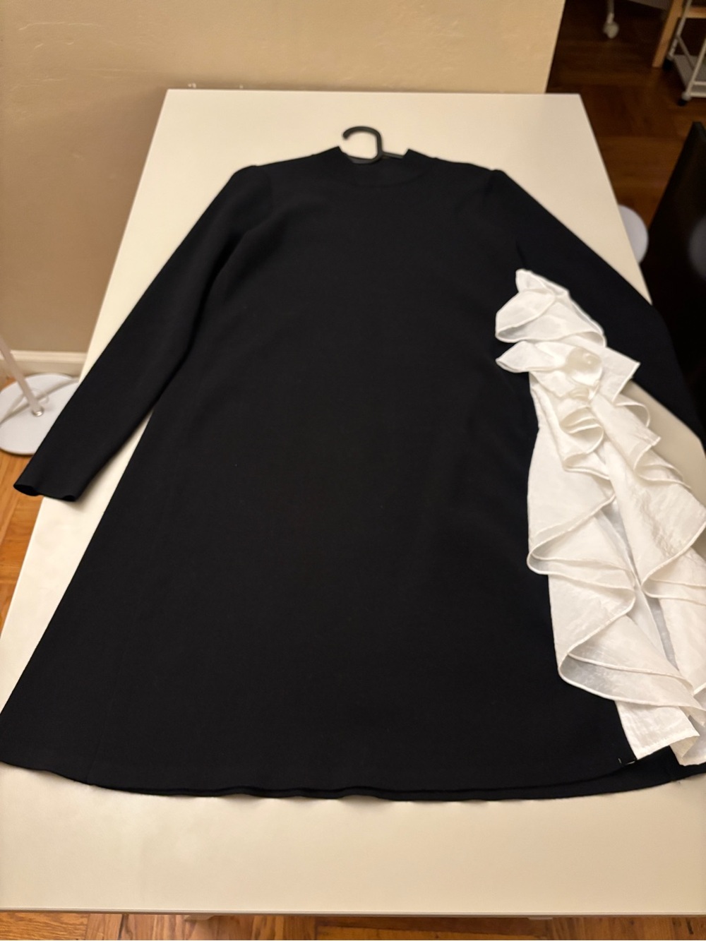 Black Maxi Dress with White Ruffle Detail - Women's Dress